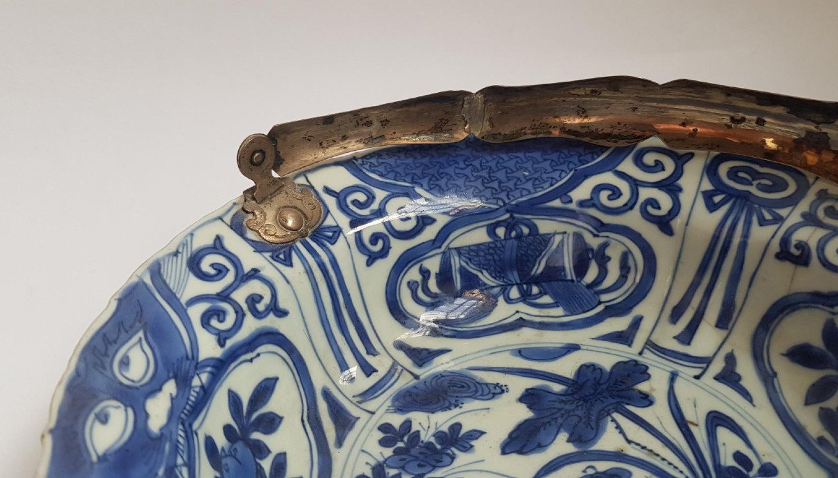 “kraak” Bowl From The Wanli Period (1573-1620) In Blue And White Porcelain With Silver Handle-photo-4