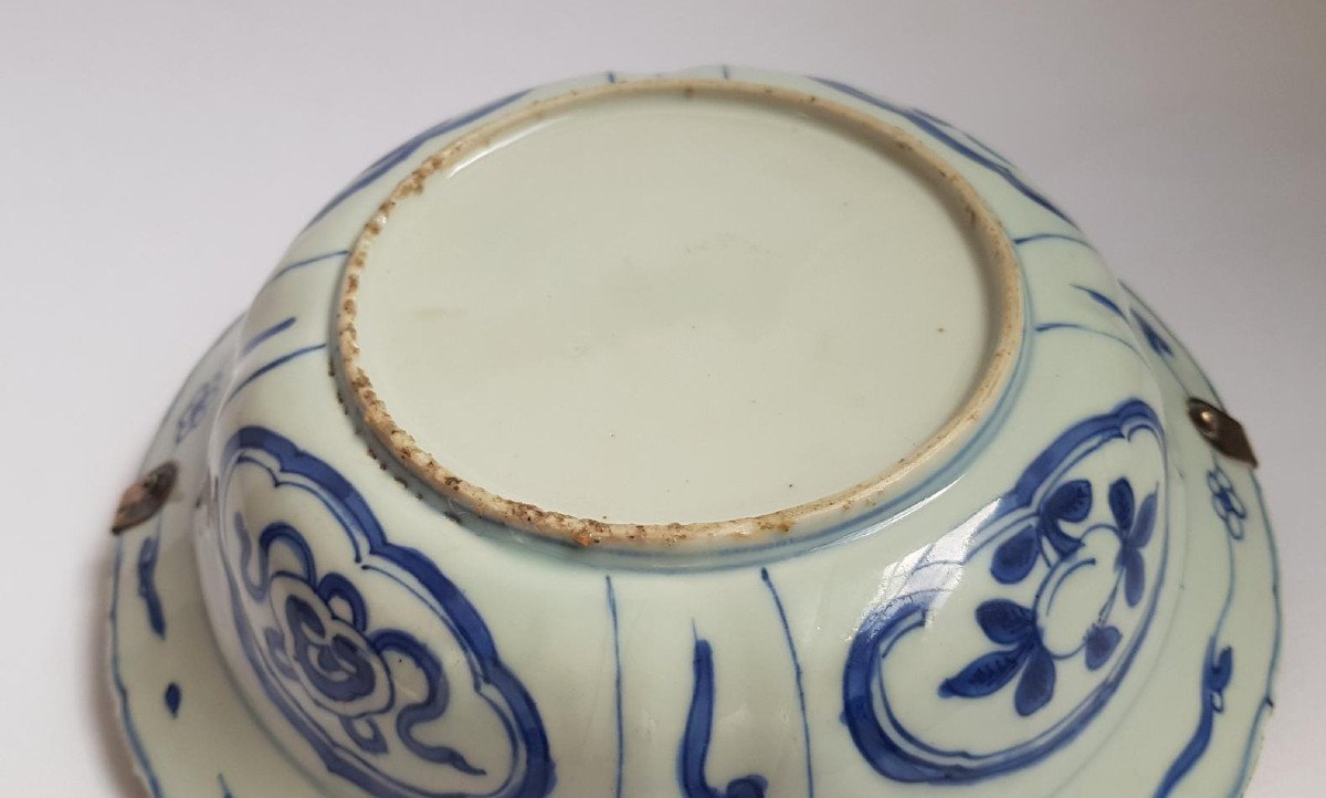 “kraak” Bowl From The Wanli Period (1573-1620) In Blue And White Porcelain With Silver Handle-photo-7