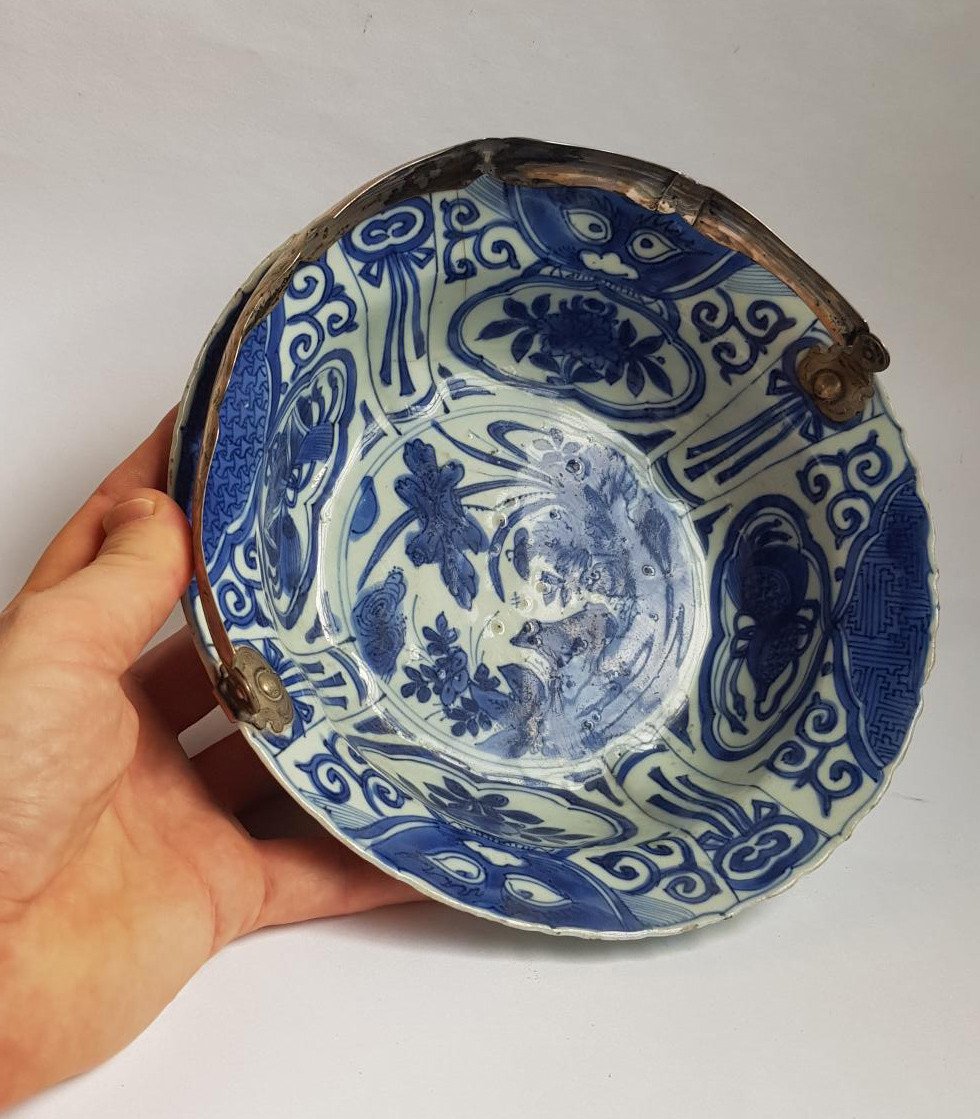 “kraak” Bowl From The Wanli Period (1573-1620) In Blue And White Porcelain With Silver Handle-photo-8