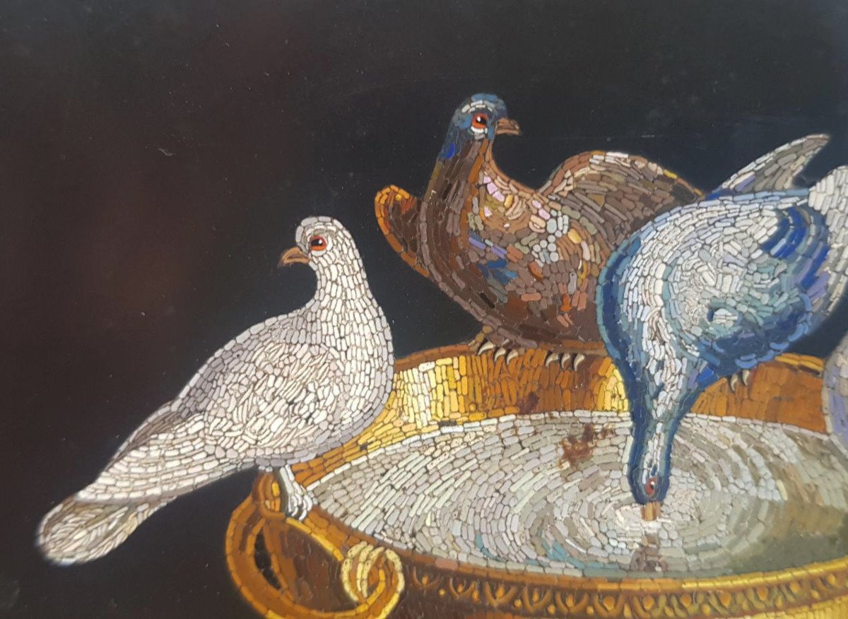 Italian 19th Century Grand Tour Micromosaic Presse Papier Paperweight Doves Of Pliny -photo-4