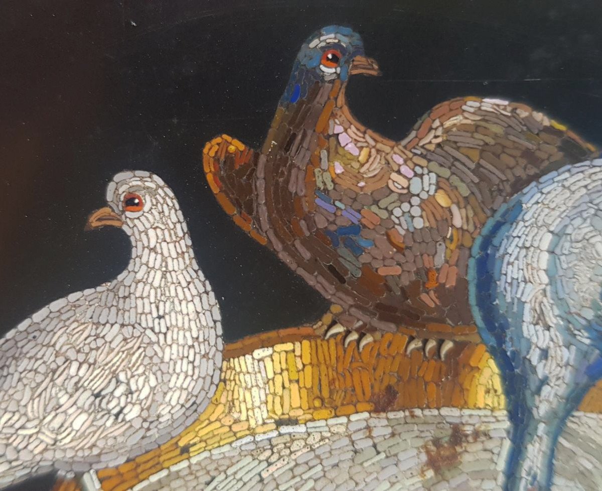 Italian 19th Century Grand Tour Micromosaic Presse Papier Paperweight Doves Of Pliny -photo-3