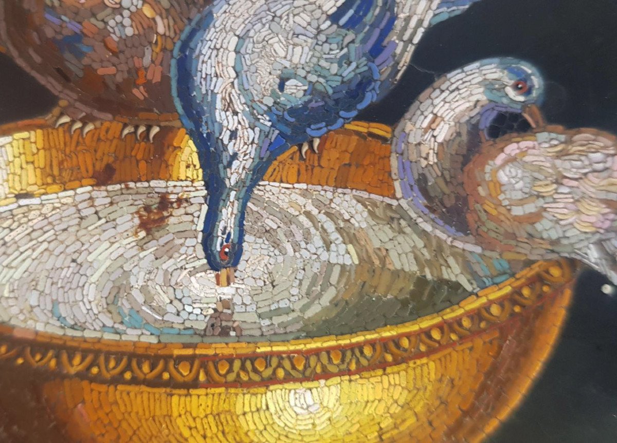 Italian 19th Century Grand Tour Micromosaic Presse Papier Paperweight Doves Of Pliny -photo-4