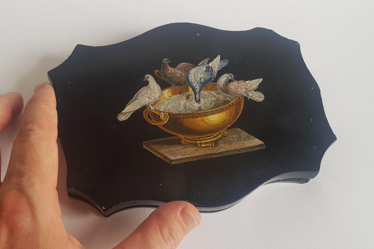 Italian 19th Century Grand Tour Micromosaic Presse Papier Paperweight Doves Of Pliny -photo-8