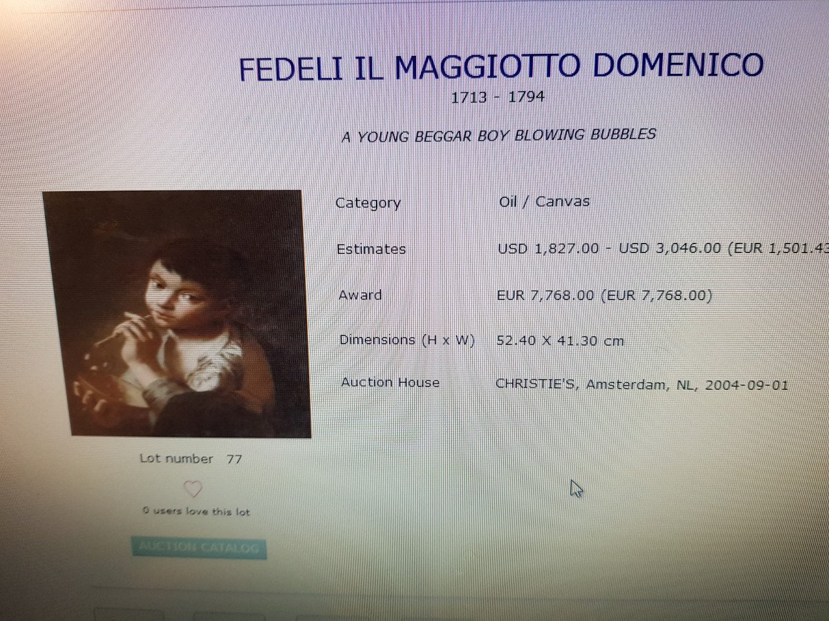 Peinture Ancienne 18e S Par Domenico Magiotto (venise 1713–1794) Garçon Soufflant Des Bulles -photo-8