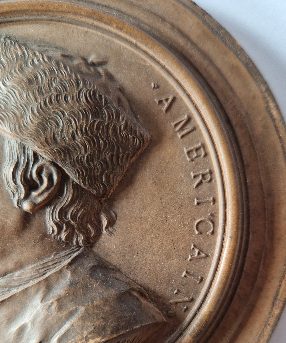 Terracotta Plaque Depicting Benjamin Franklin (1706-1790) Dated 1777 By J.-b. Nini-photo-3
