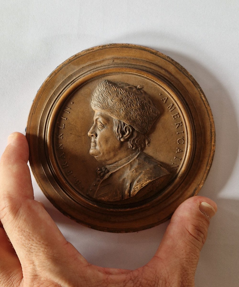 Terracotta Plaque Depicting Benjamin Franklin (1706-1790) Dated 1777 By J.-b. Nini-photo-4