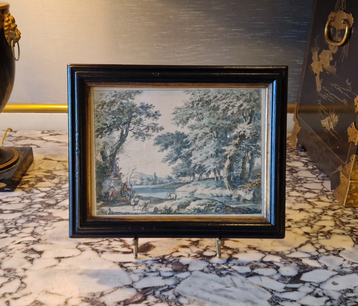 Dessin Ancien Par Anthonie Andriessen (amsterdam 1746–1813) Paysage Italianisant Avec Bergers  -photo-2