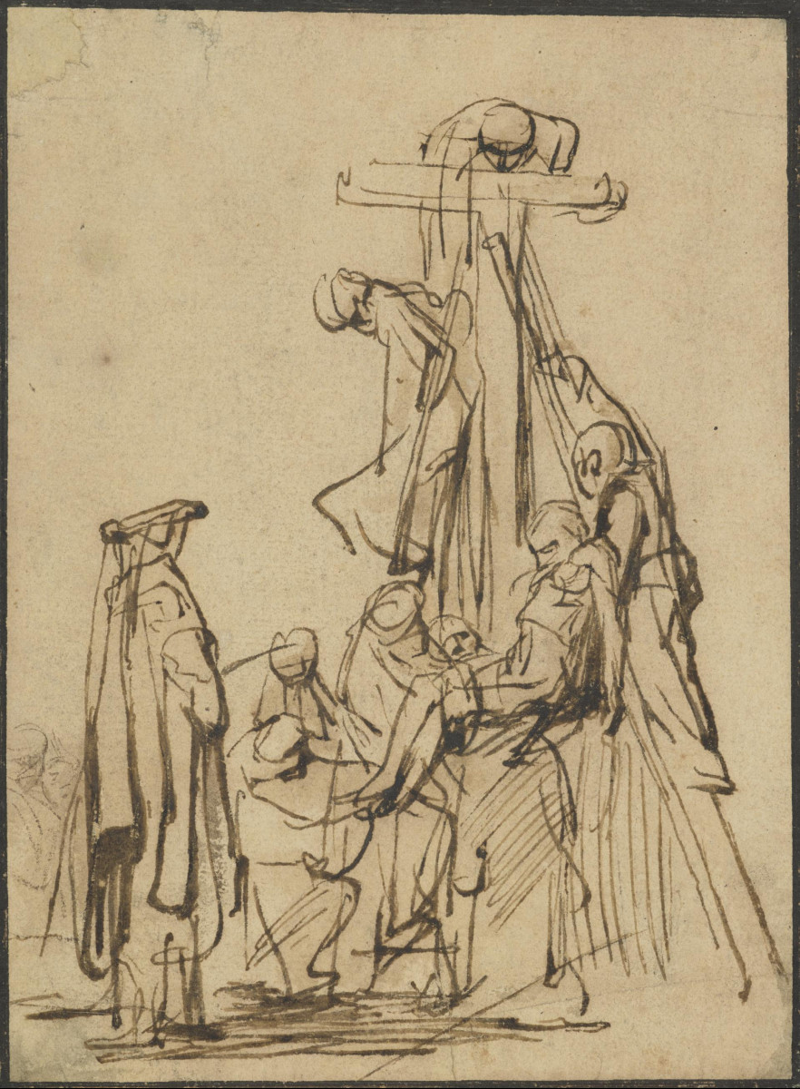 17th Century Old Master Drawing School Of Rembrandt, Circa 1640-1650 The Descent From The Cross-photo-3