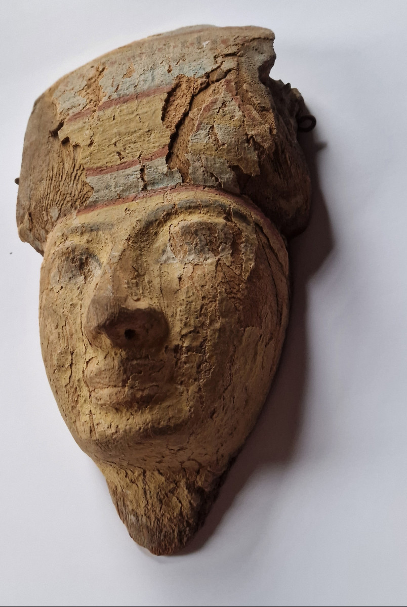 Egyptian Mummy Mask Polychromed Wood Late Dynastic Period Circa 700-300 Bc-photo-2