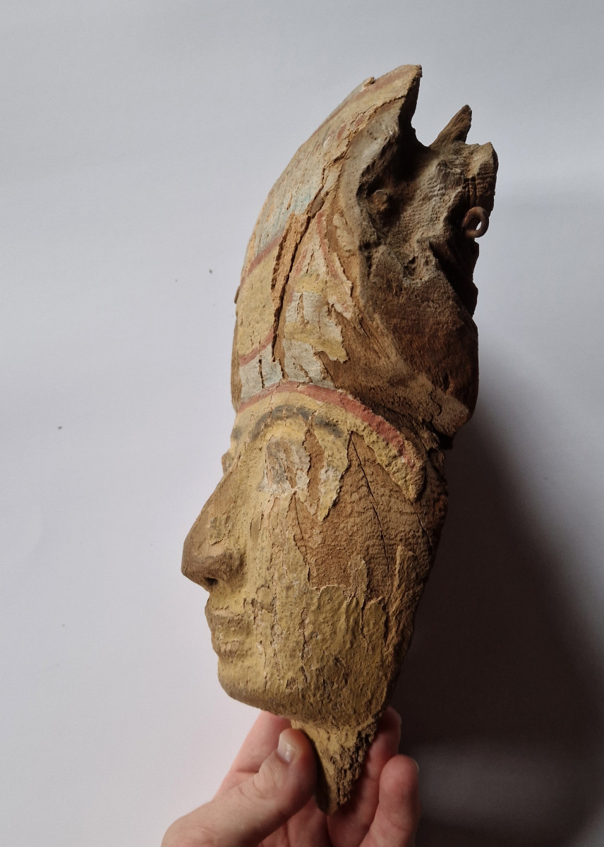 Egyptian Mummy Mask Polychromed Wood Late Dynastic Period Circa 700-300 Bc-photo-2