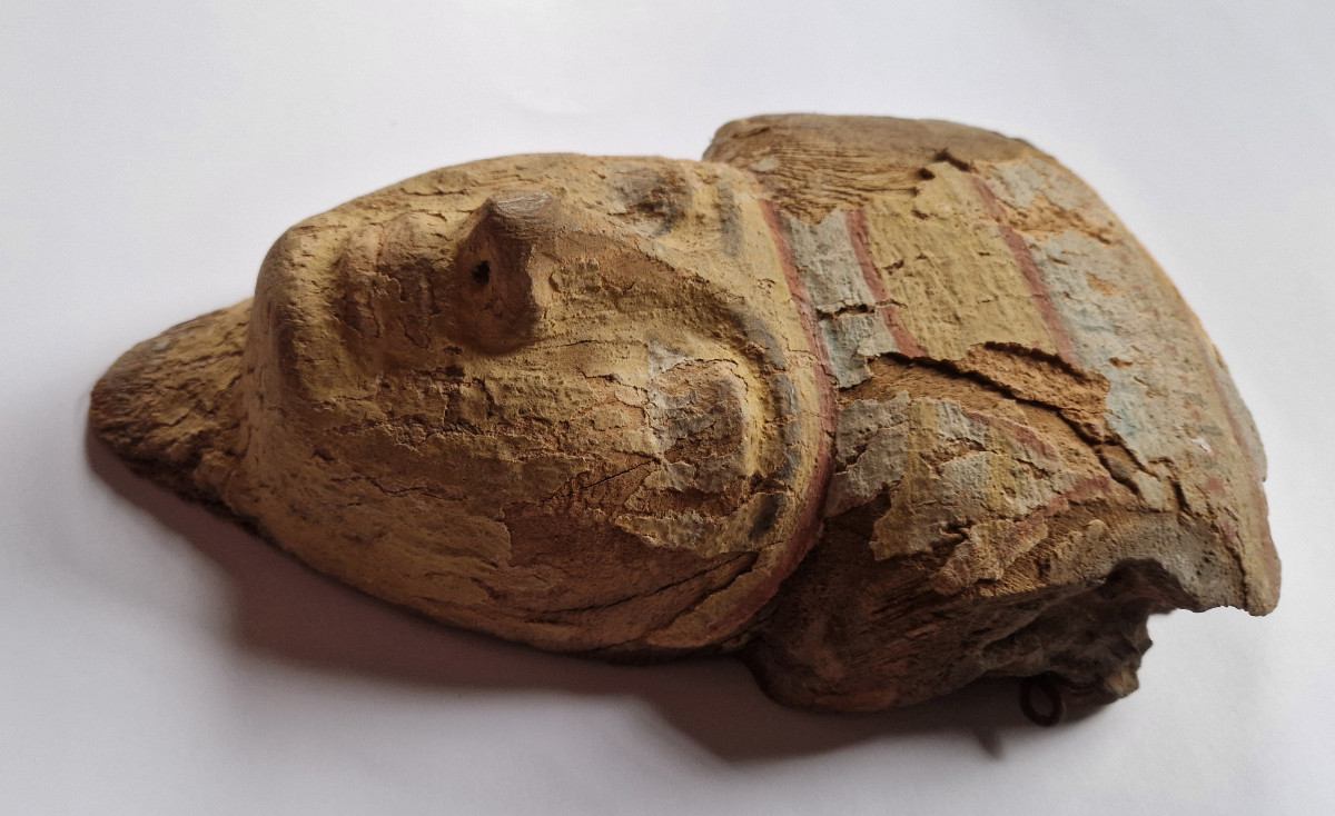 Masque de momie égyptien en bois polychrome, fin de la période dynastique, c. 700-300 av. J.-C.-photo-6