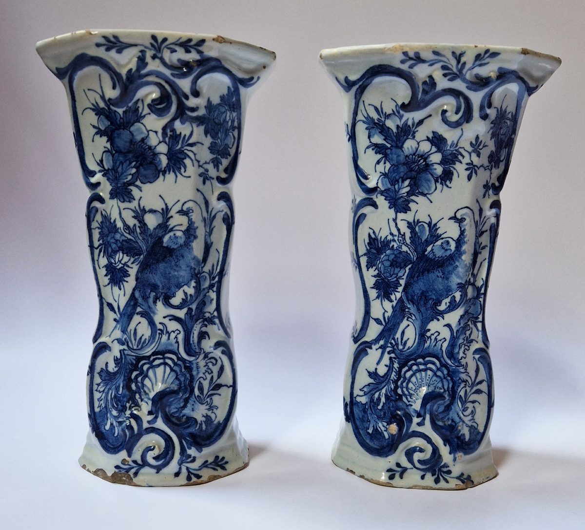 Pair Of Delft Earthenware Beaker Vases, Rococo Period, Circa 1760 Delft