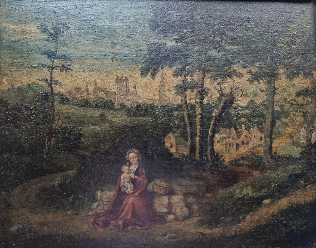 Flemish School Late 16th Century, C.1580 - Madonna And Child In A Landscape-photo-2