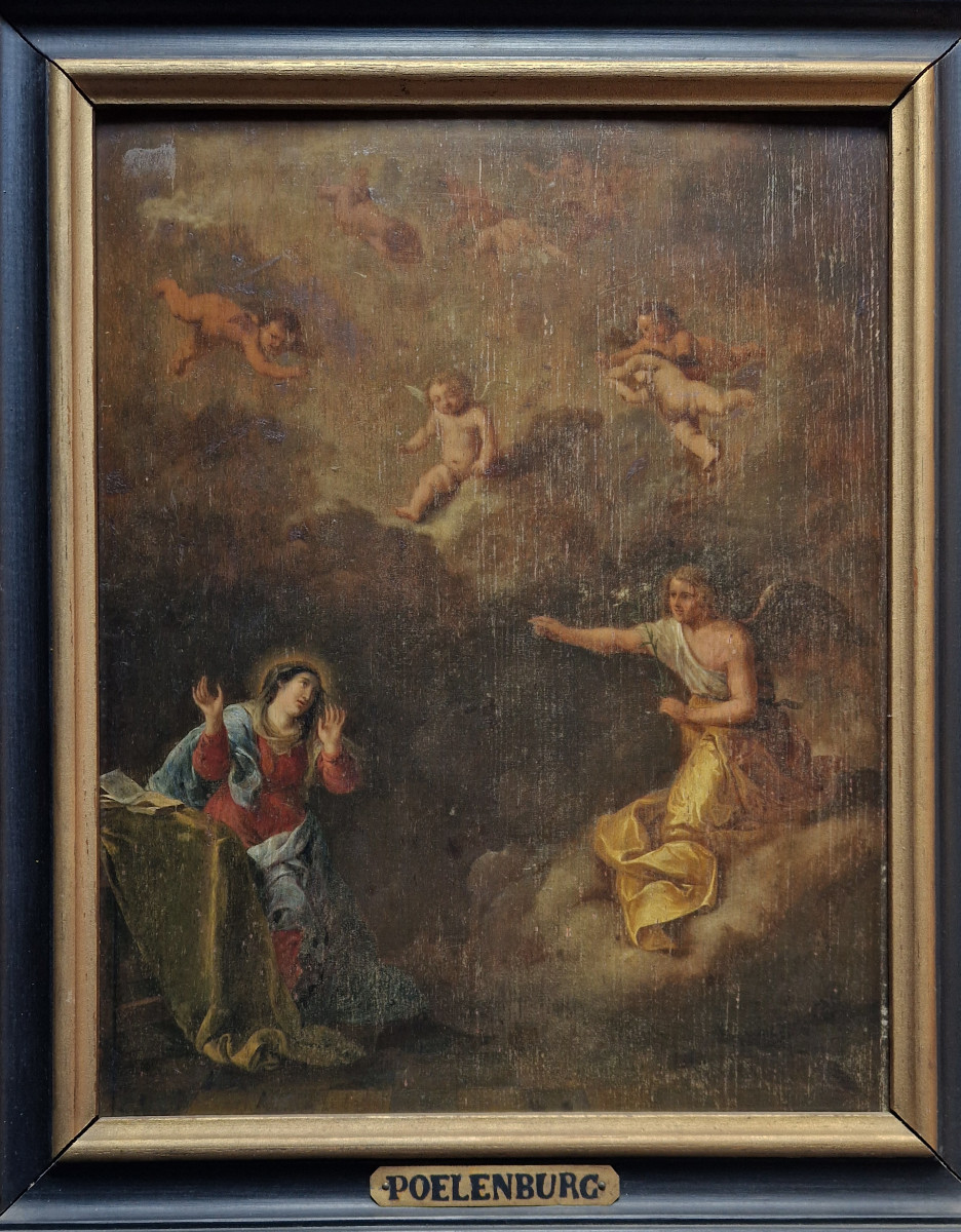 17th C Old Master Circle Of Cornelis Van Poelenburch (utrecht C.1595–1667) The Annunciation-photo-2