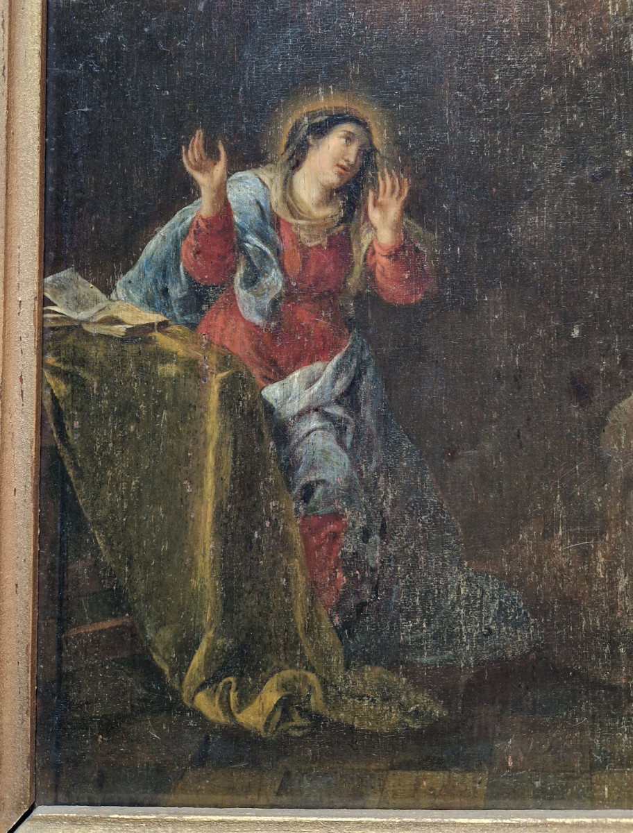 17th C Old Master Circle Of Cornelis Van Poelenburch (utrecht C.1595–1667) The Annunciation-photo-1