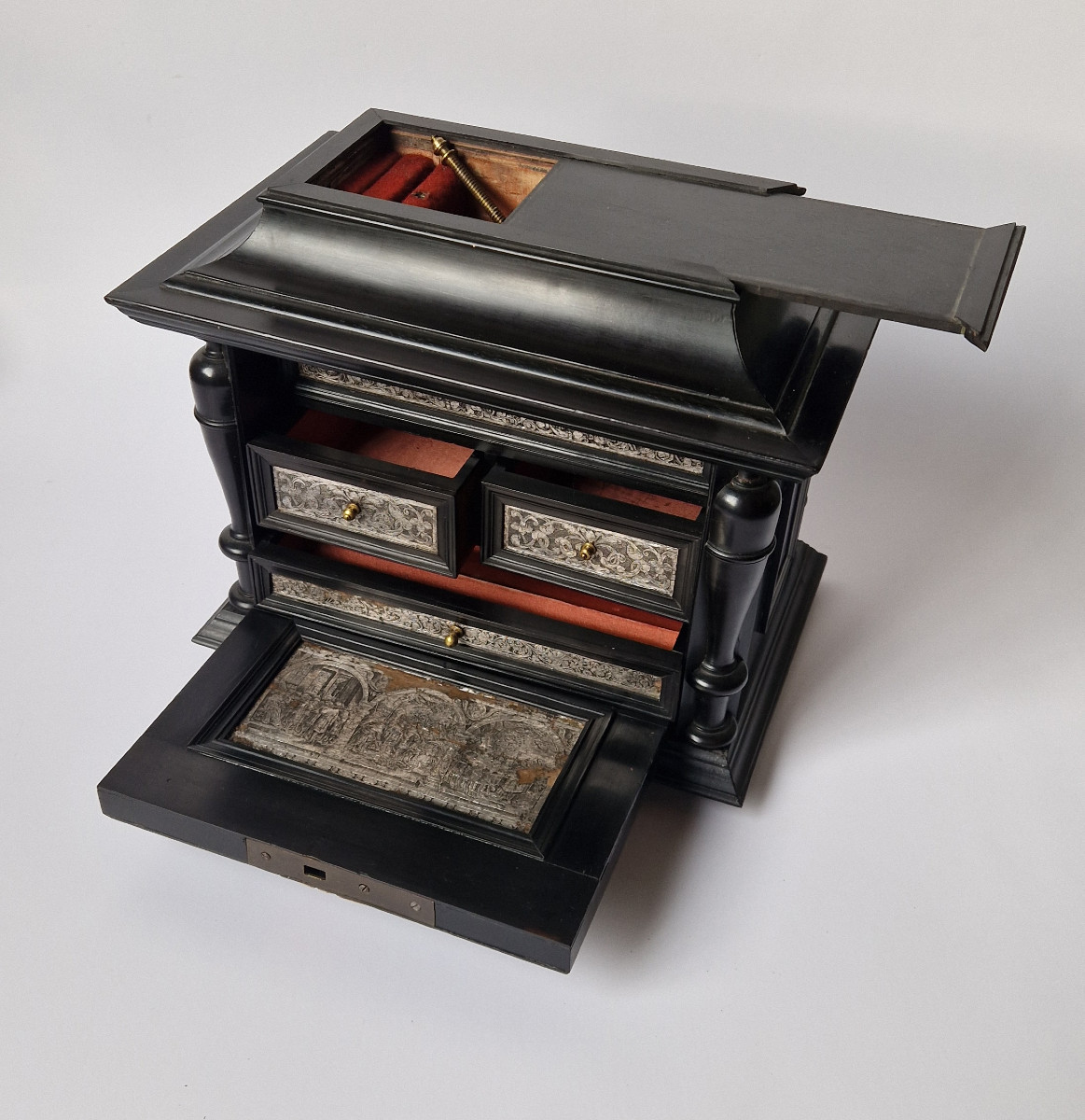Ebony Table Cabinet With Silver Foil Interior, Antwerp, 17th Century, Circa 1650-photo-2