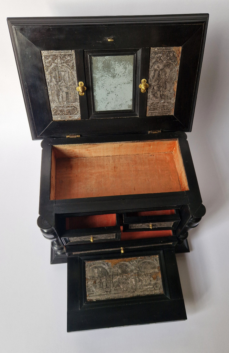Ebony Table Cabinet With Silver Foil Interior, Antwerp, 17th Century, Circa 1650-photo-4