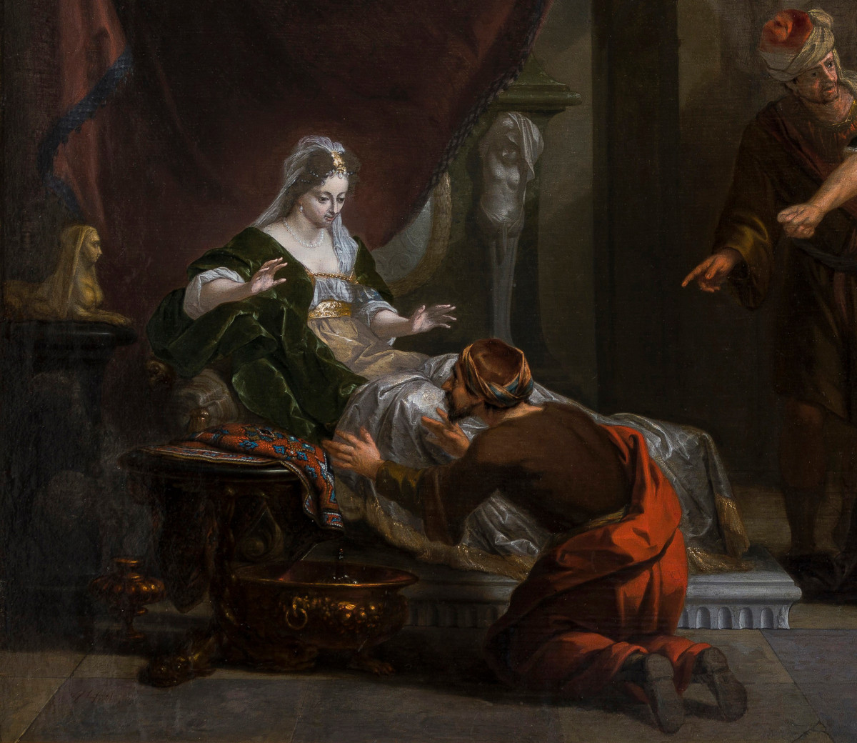 Peinture c1700 XVIIe / XVIIIe par Arnold Houbraken (Dordrecht 1660–1719) Esther and Ahasveros  -photo-3