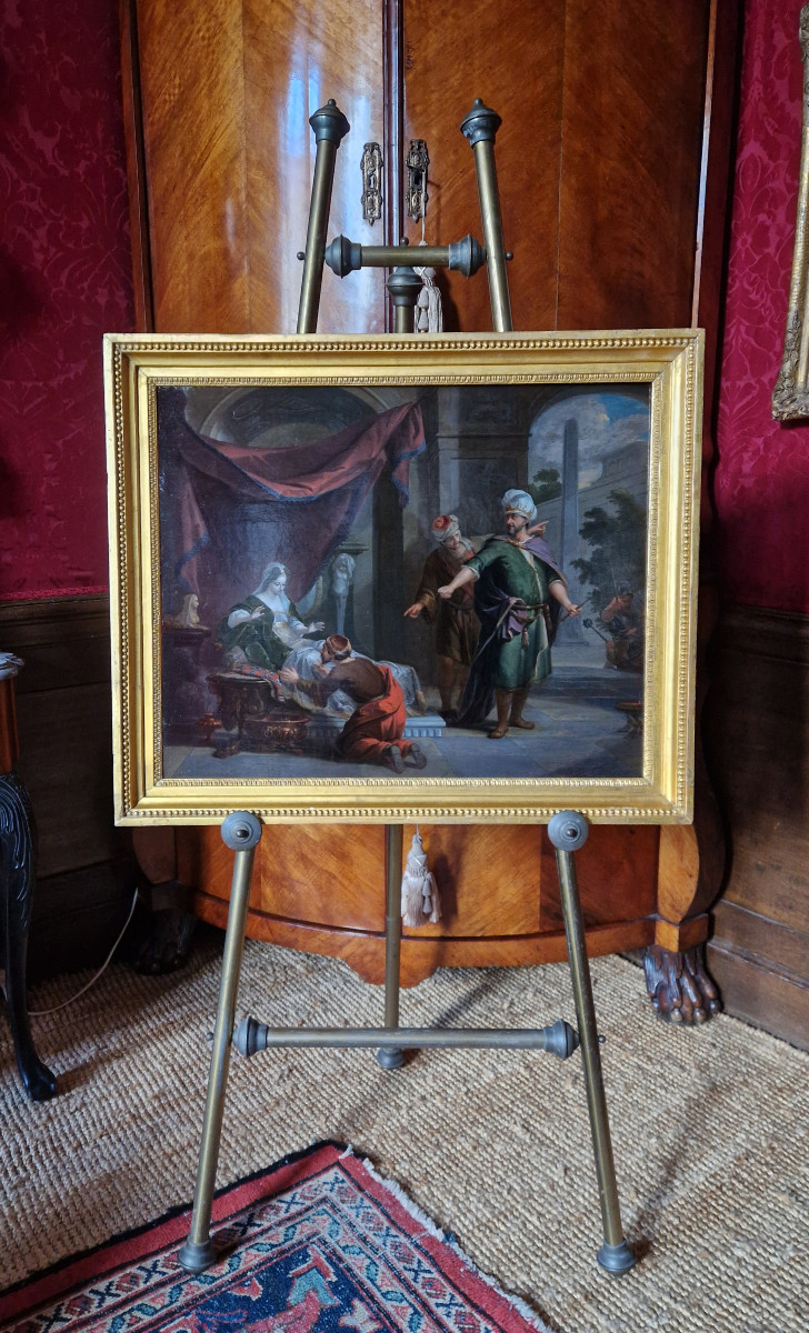 Peinture c1700 XVIIe / XVIIIe par Arnold Houbraken (Dordrecht 1660–1719) Esther and Ahasveros  -photo-3