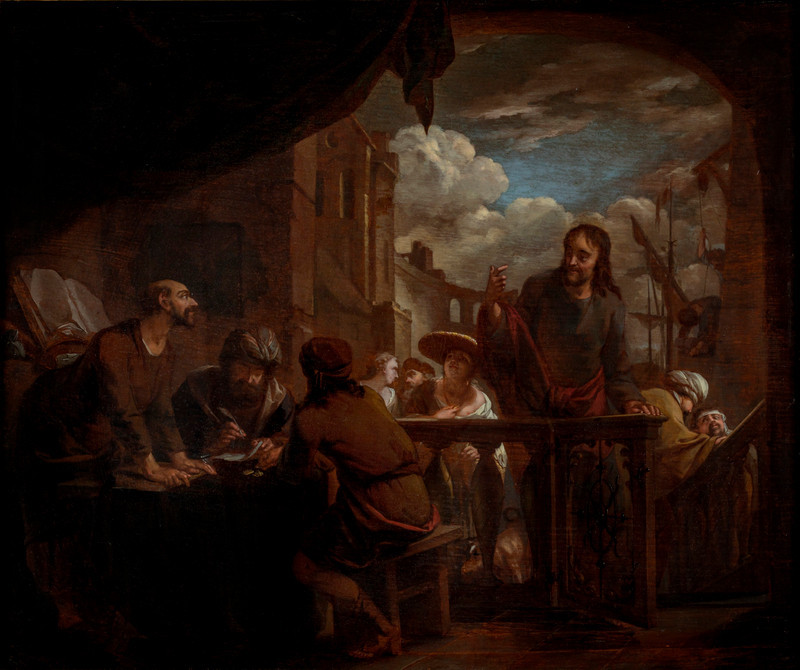 Peinture c1700 XVIIe / XVIIIe par Arnold Houbraken (Dordrecht 1660–1719) Esther and Ahasveros  -photo-5