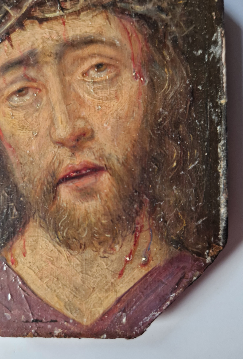 Tableau Ancien École flamande, XVIe siècle Tête du Christ – Ecce Homo -photo-3