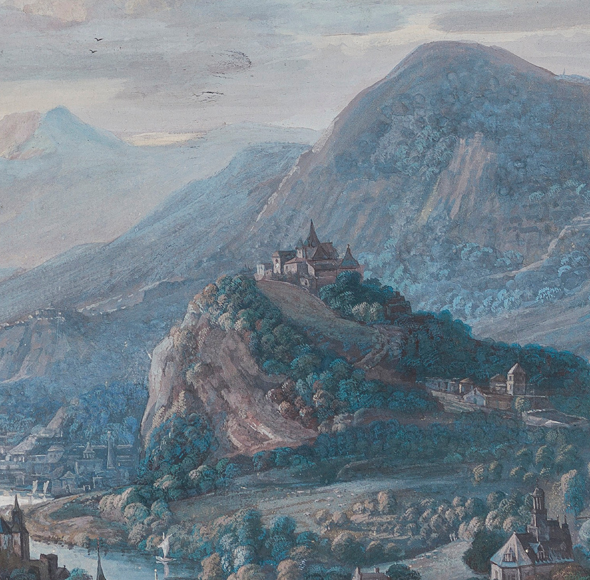 18th C Old Master Drawing Gouache By Willem Troost (amsterdam 1684–1752) Panoramic Landscape-photo-2