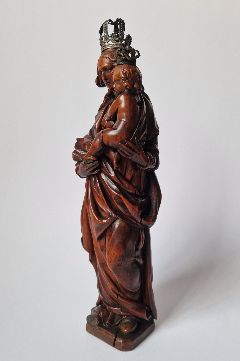 Unknown Flemish Artist, Early 17th Century, The Virgin And Child, Boxwood Sculpture-photo-3