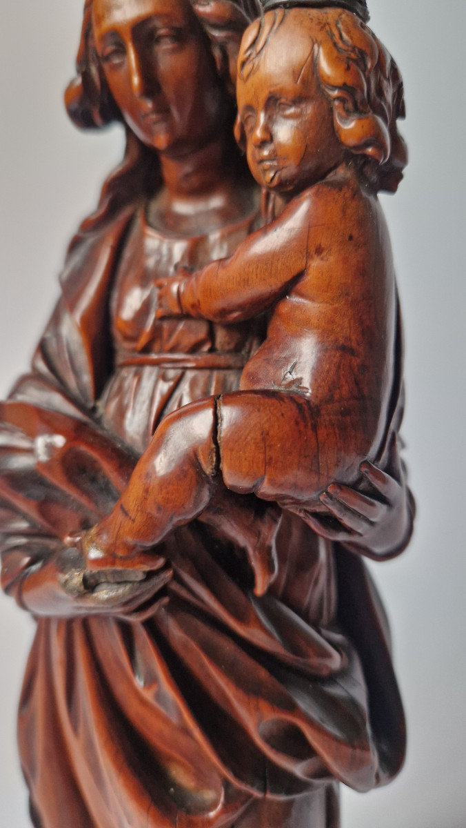 Unknown Flemish Artist, Early 17th Century, The Virgin And Child, Boxwood Sculpture-photo-5