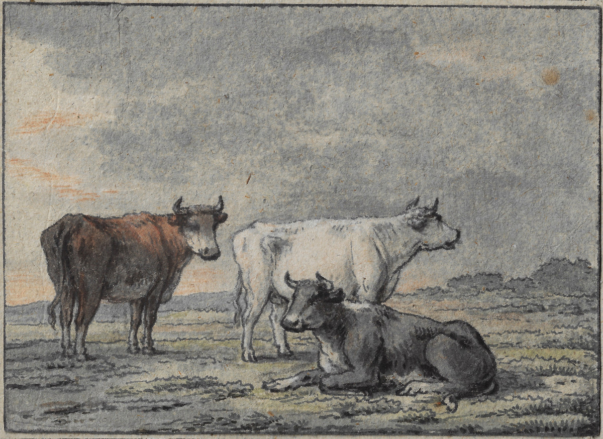 Old Master Drawing C.1800 By Anthonie Andriessen (amsterdam 1746–1813) Cows In Landscape-photo-3