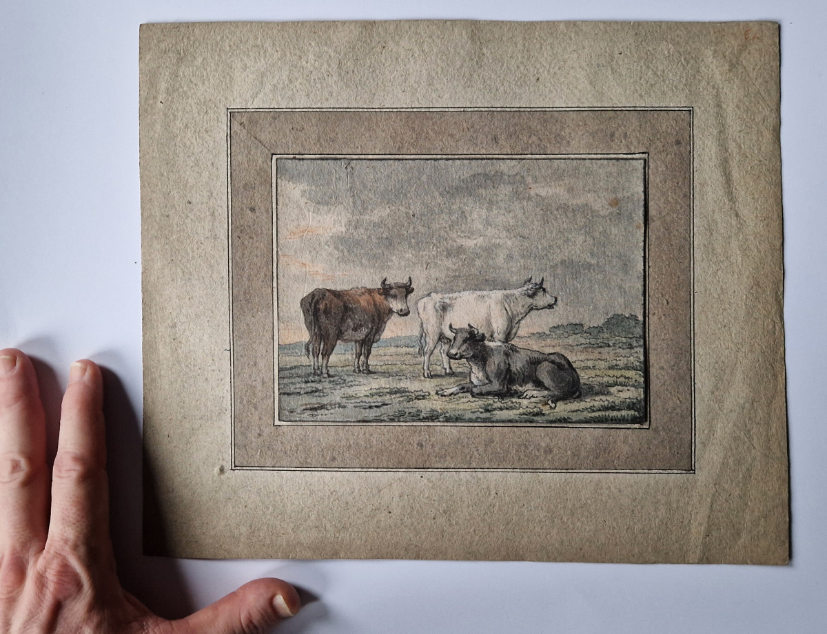 Old Master Drawing C.1800 By Anthonie Andriessen (amsterdam 1746–1813) Cows In Landscape-photo-3