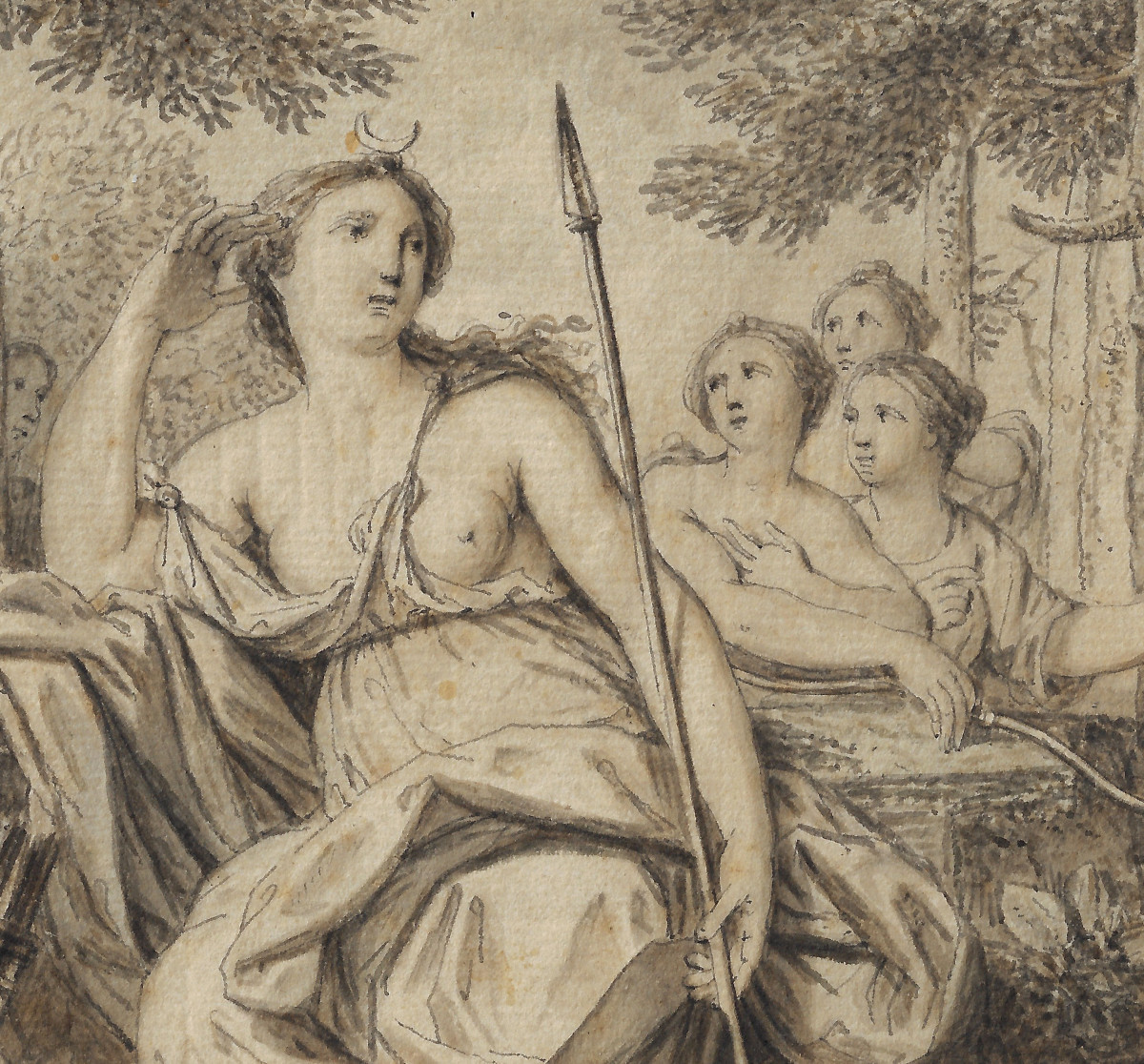 18th C Old Master Drawing By Louis Fabritius Dubourg (amsterdam 1693–1775), Diana At Rest -photo-3