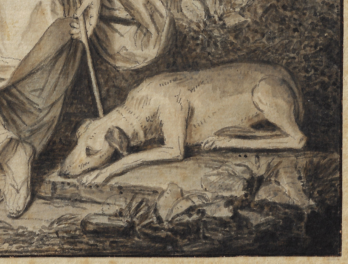 18th C Old Master Drawing By Louis Fabritius Dubourg (amsterdam 1693–1775), Diana At Rest -photo-1