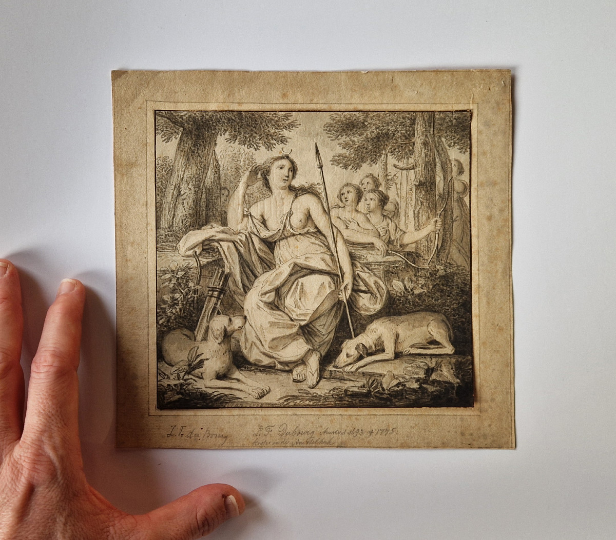 18th C Old Master Drawing By Louis Fabritius Dubourg (amsterdam 1693–1775), Diana At Rest -photo-3