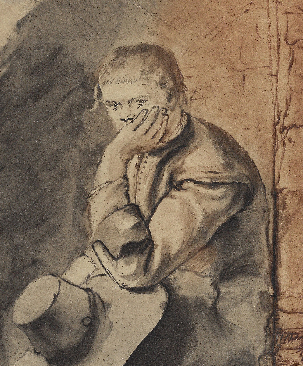 18th Century "print Drawing" By Jurriaan Cootwyck (amsterdam 1714–1798) Boy In A Window -photo-2