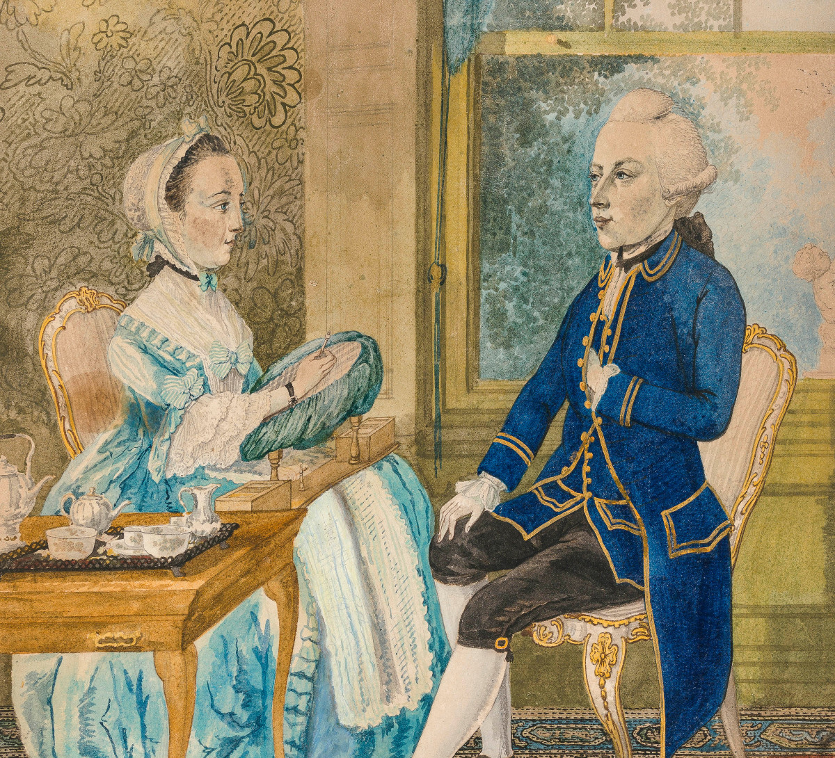 Dessin ancien XVIIIe par Isaac Lodewijk La Fargue van Nieuwland (1726–1805)Portrait d'un couple-photo-2