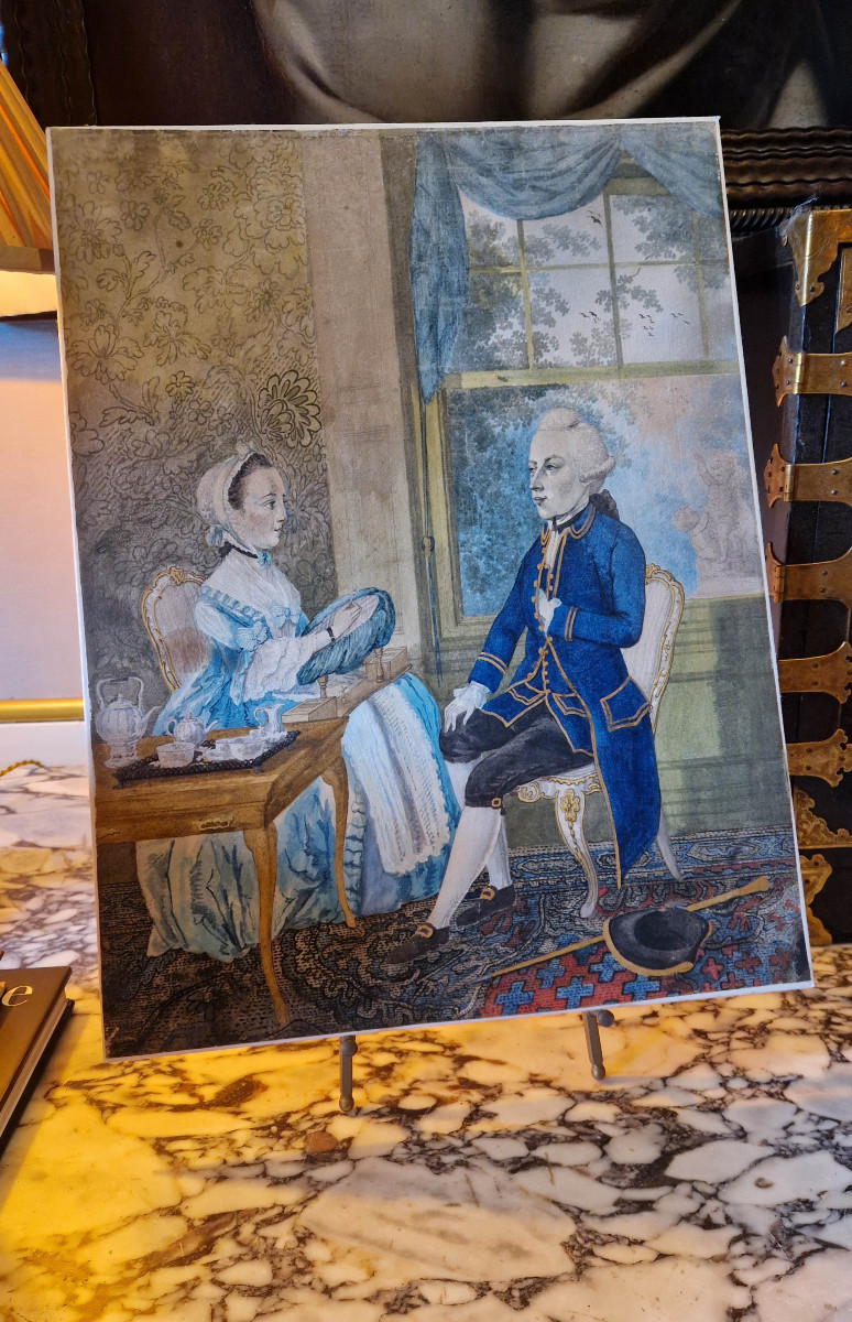 Dessin ancien XVIIIe par Isaac Lodewijk La Fargue van Nieuwland (1726–1805)Portrait d'un couple-photo-4