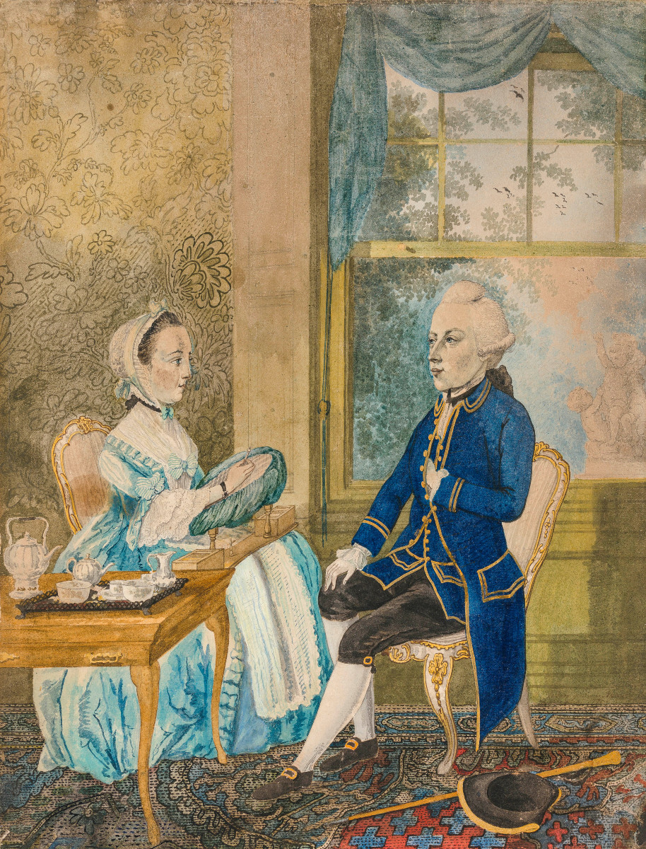 Dessin ancien XVIIIe par Isaac Lodewijk La Fargue van Nieuwland (1726–1805)Portrait d'un couple