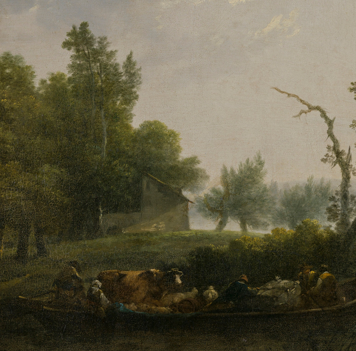 18th Century Old Master Painting Attr To Louis-gabriel Moreau (paris 1740-1806) River Landscape-photo-3
