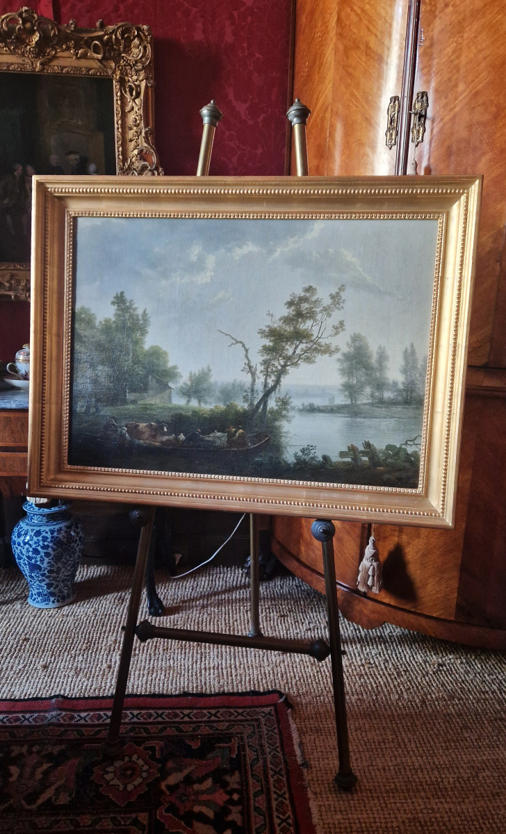 18th Century Old Master Painting Attr To Louis-gabriel Moreau (paris 1740-1806) River Landscape-photo-4