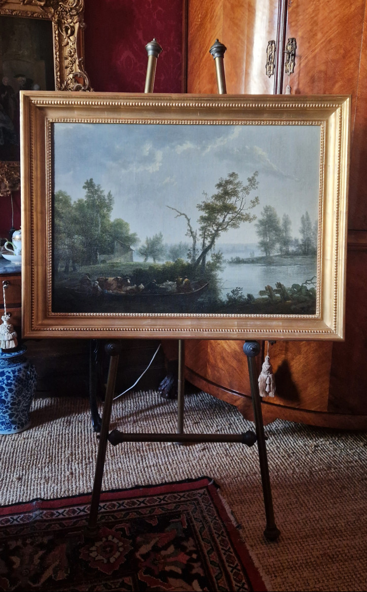 18th Century Old Master Painting Attr To Louis-gabriel Moreau (paris 1740-1806) River Landscape-photo-5
