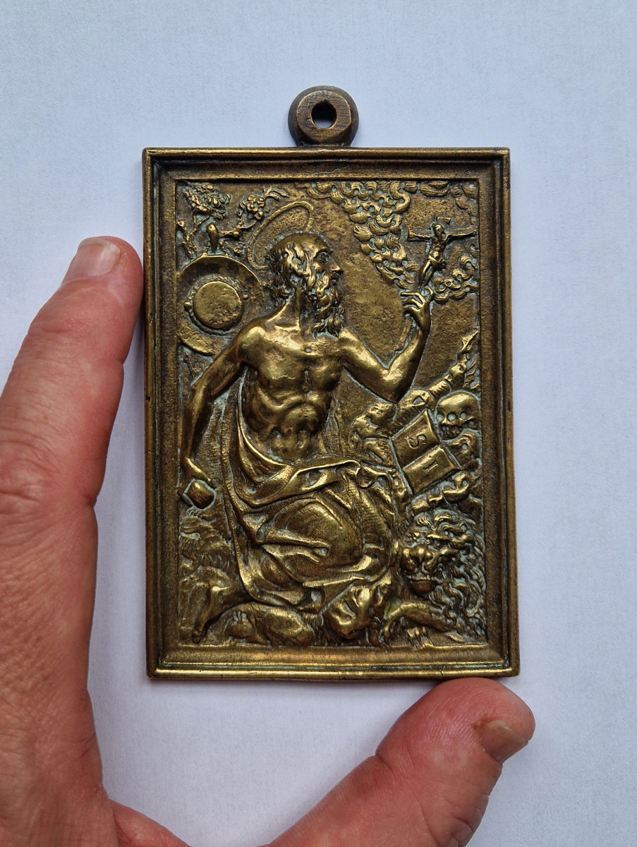 Saint Jérôme au Désert - Bas-relief en bronze coulé - Espagne, début du XVIIe siècle -photo-5