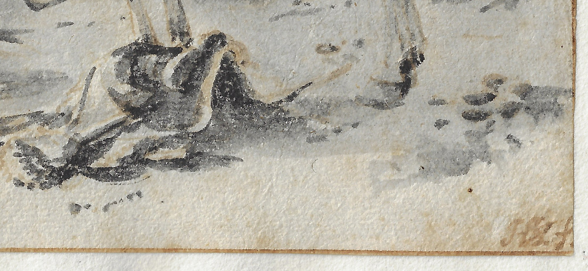 Dessin ancien hollandais XVIIe par Hendrick Verschuring (Gorkum 1627–1690) Chevaux au Repos -photo-3