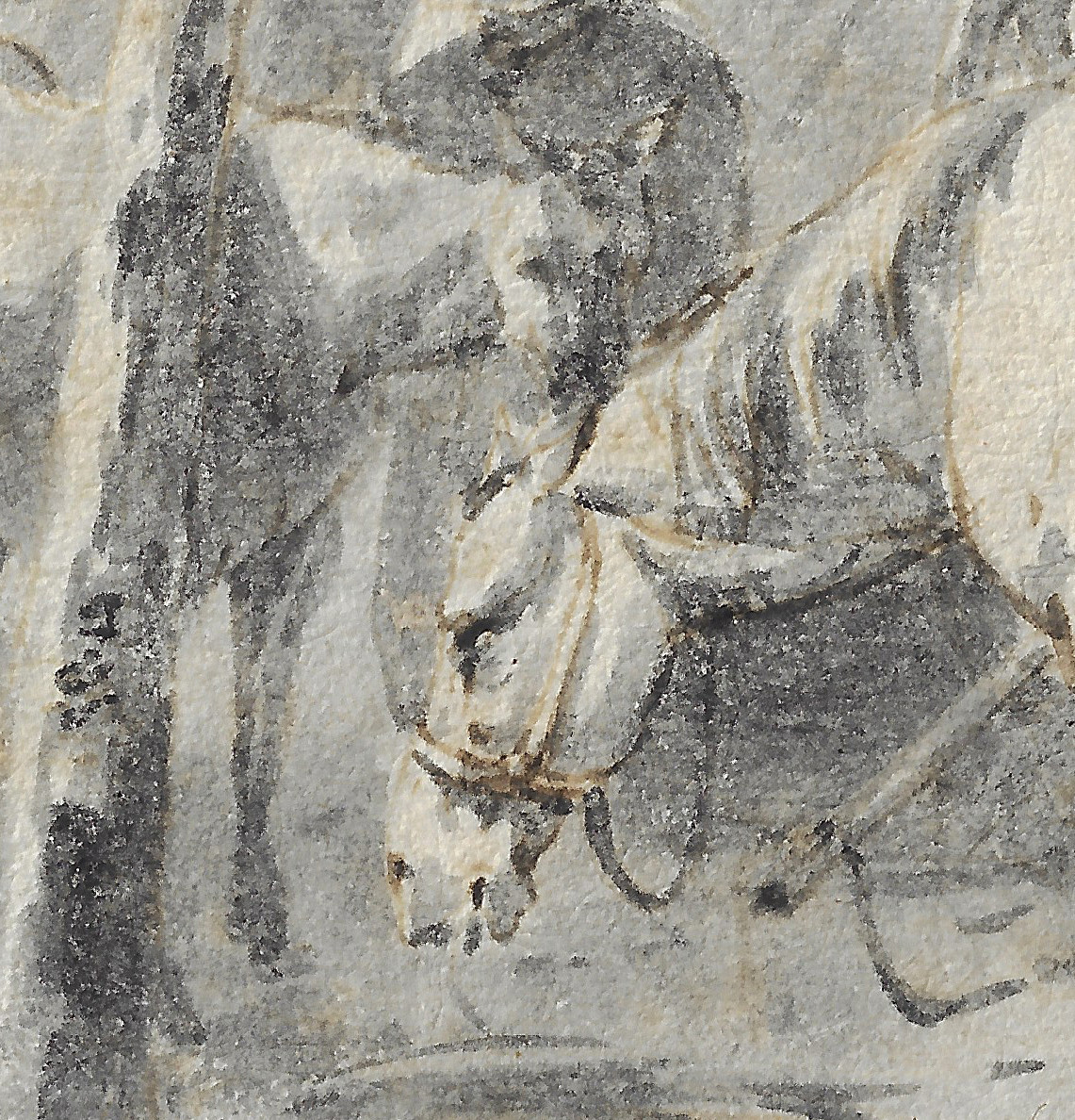 Dessin ancien hollandais XVIIe par Hendrick Verschuring (Gorkum 1627–1690) Chevaux au Repos -photo-1