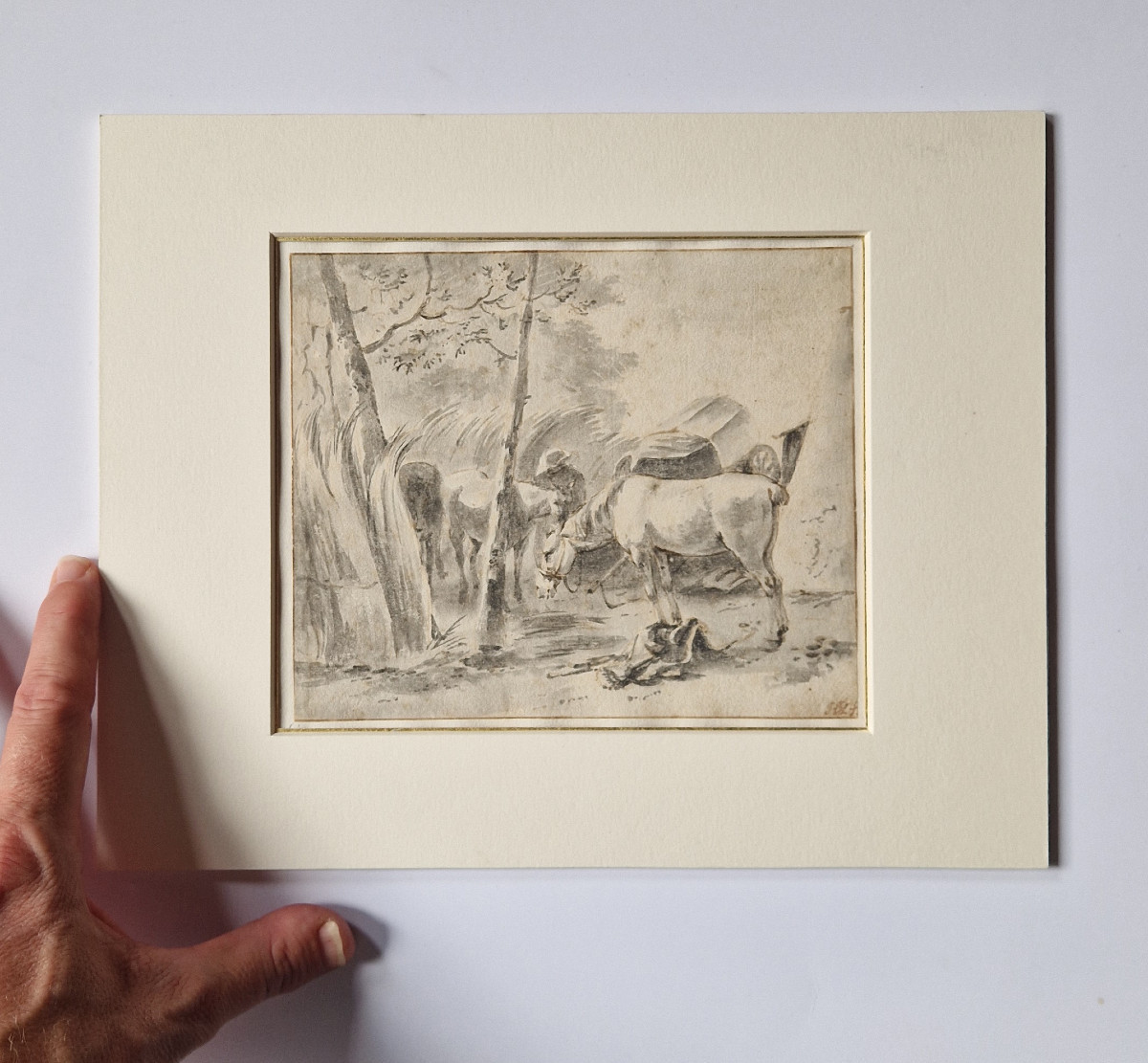 Dessin ancien hollandais XVIIe par Hendrick Verschuring (Gorkum 1627–1690) Chevaux au Repos -photo-6