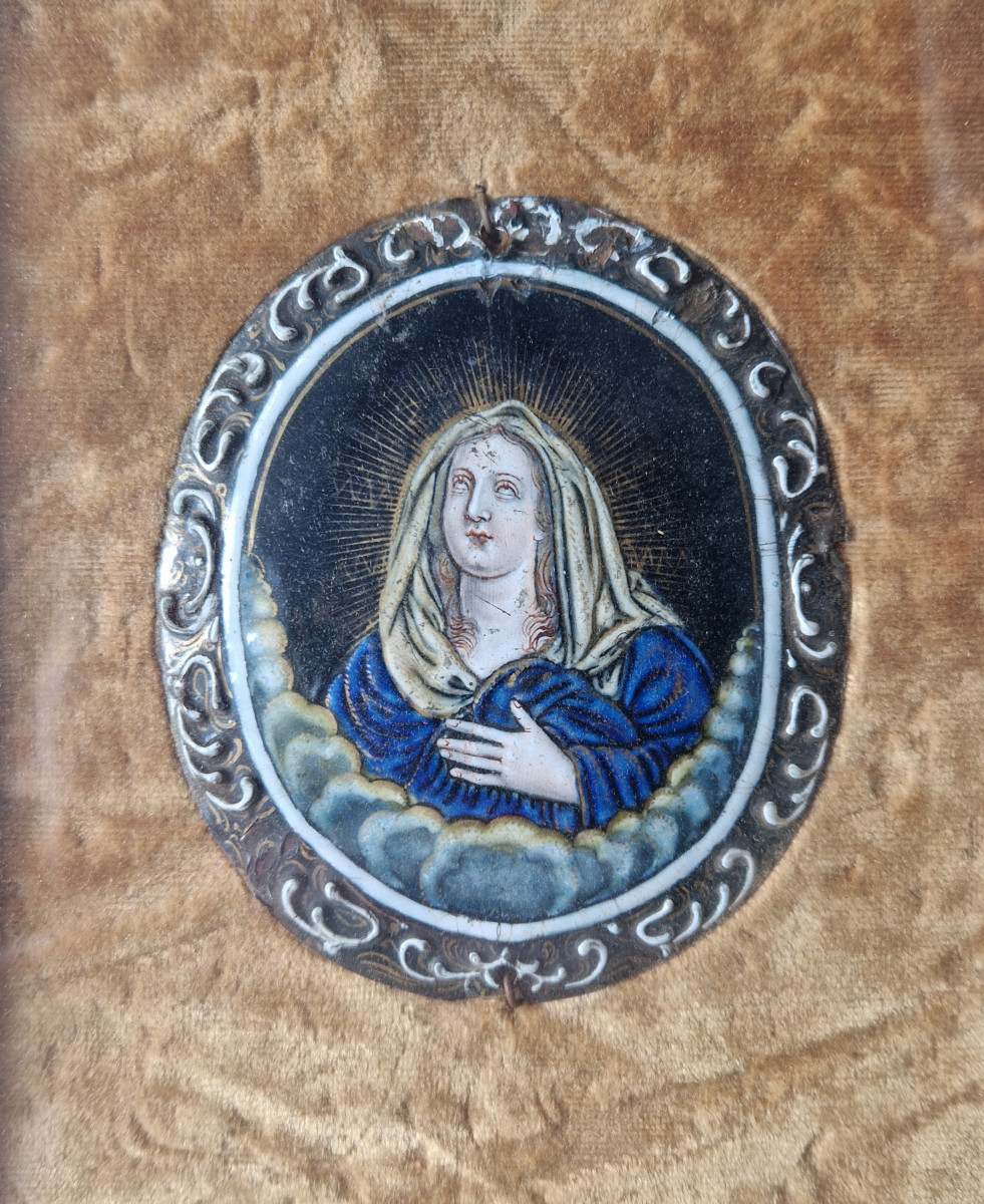 Plaque émaillée de Limoges représentant la Vierge Marie, attr à Jacques Laudin II (c.1663-1729)-photo-3