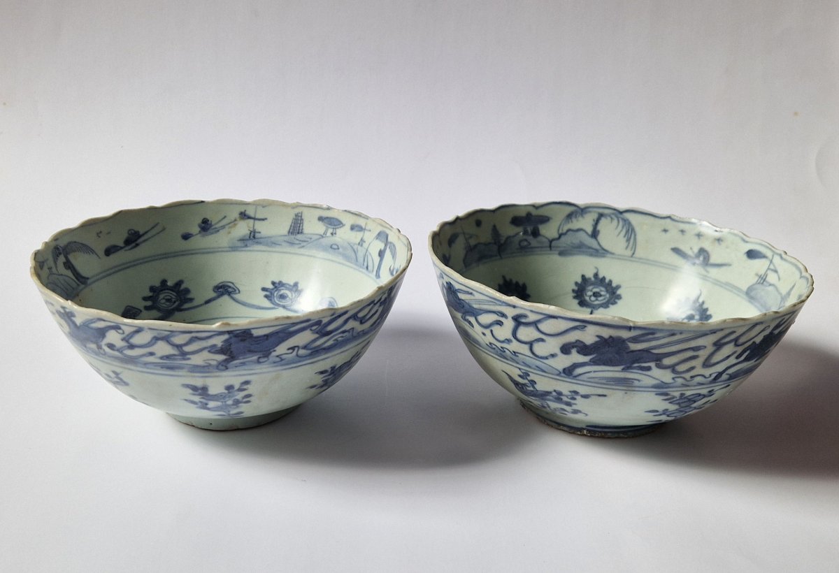 Paire de bols en porcelaine bleue et blanche de Chine provenant du Hatcher Cargo c.1643-photo-2