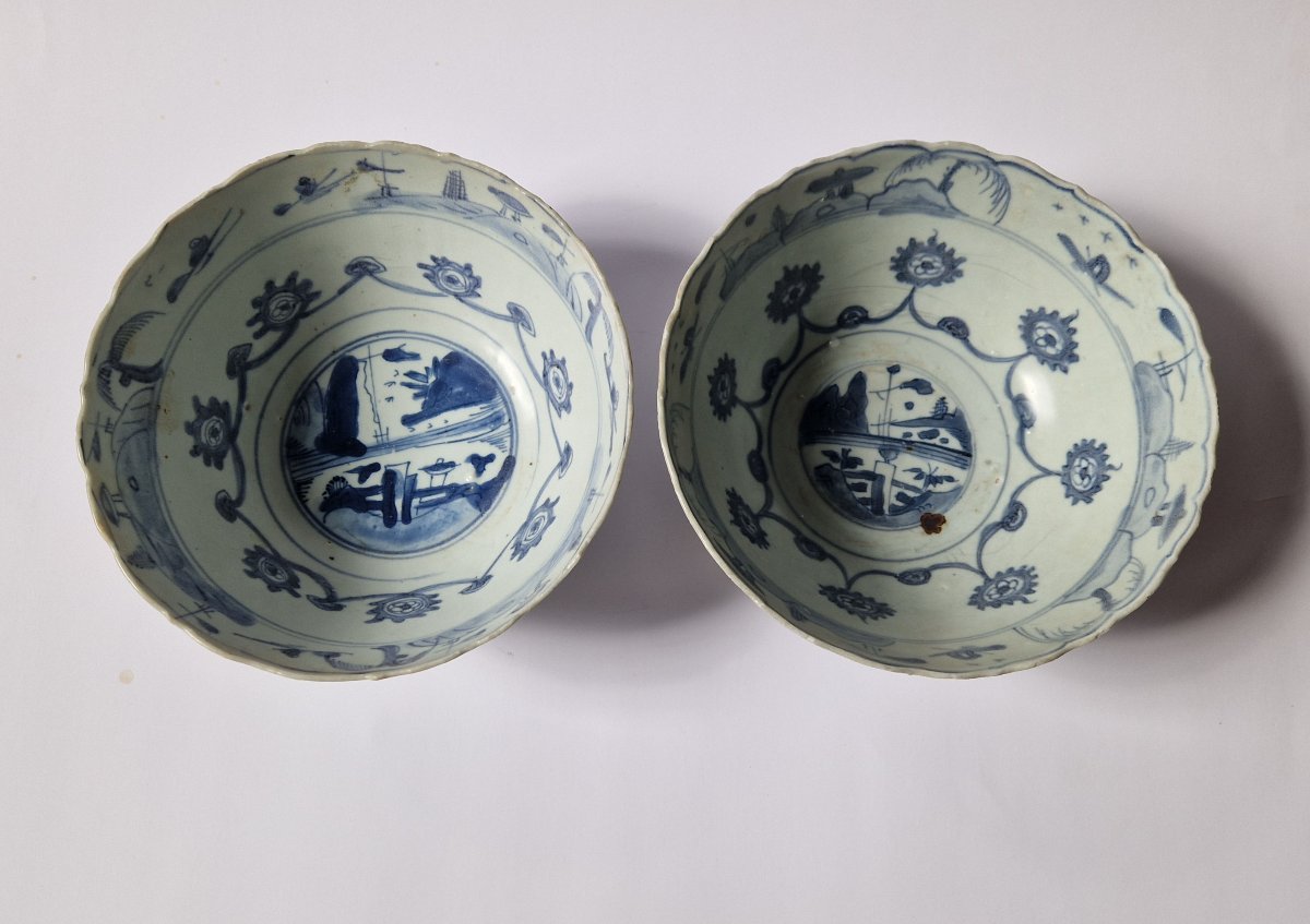 Paire de bols en porcelaine bleue et blanche de Chine provenant du Hatcher Cargo c.1643-photo-3