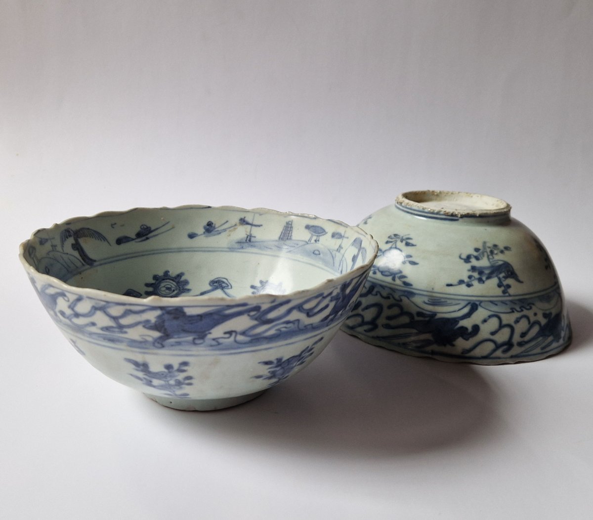 Paire de bols en porcelaine bleue et blanche de Chine provenant du Hatcher Cargo c.1643-photo-7