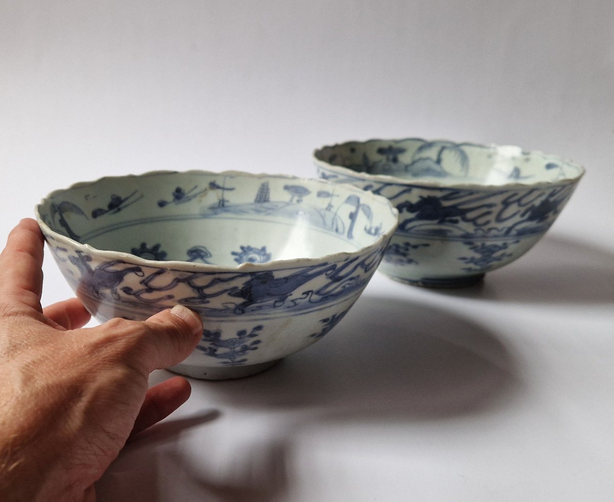 Paire de bols en porcelaine bleue et blanche de Chine provenant du Hatcher Cargo c.1643-photo-8