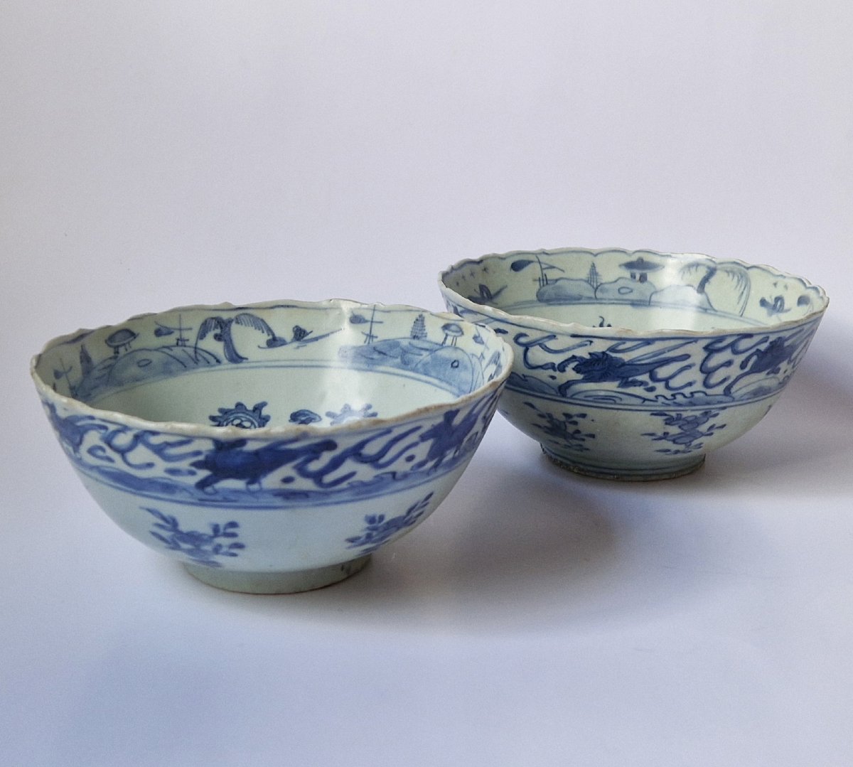 A Pair Of Chinese Blue And White Porcelain Bowls From The Hatcher Cargo C.1643